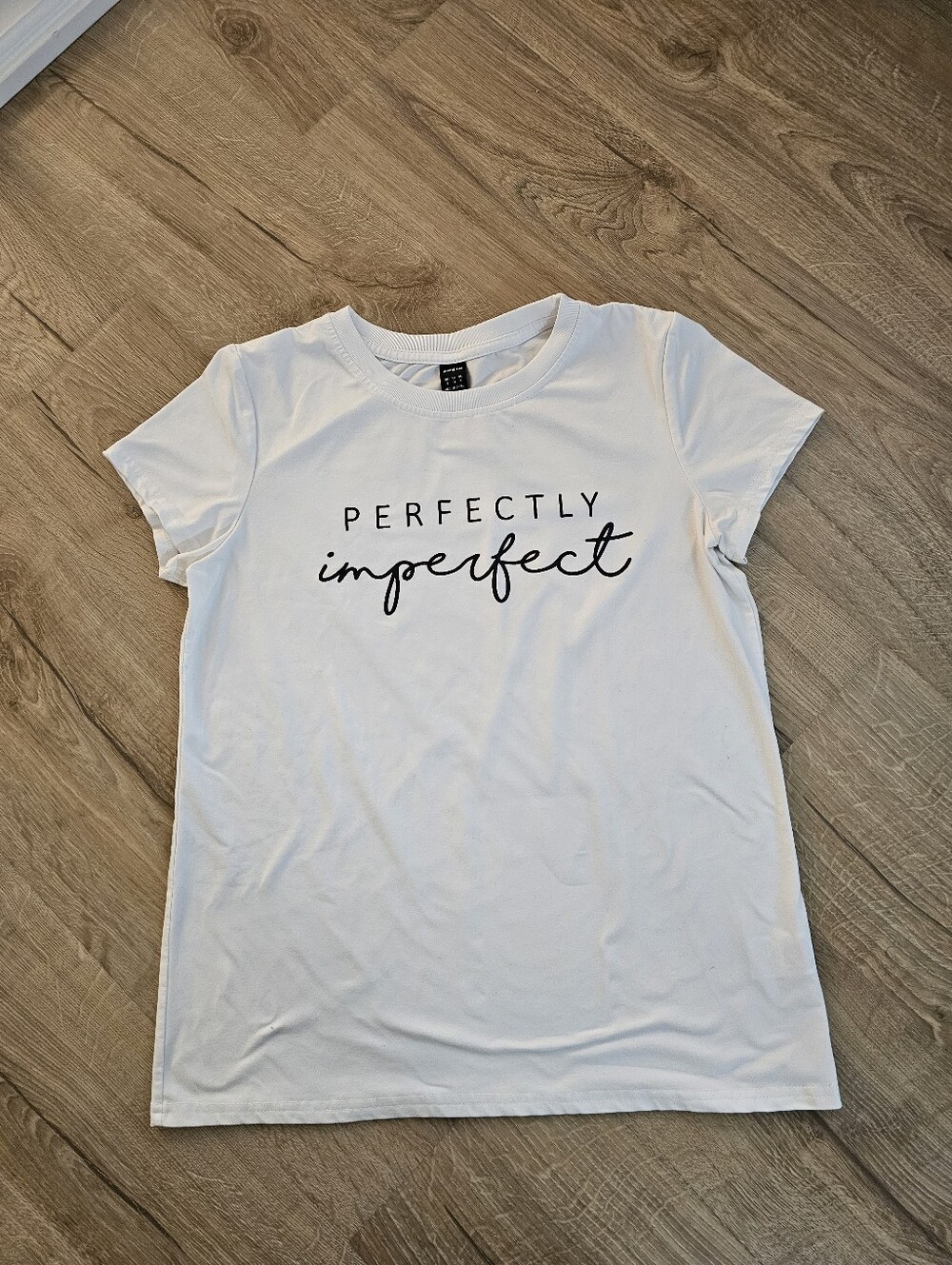 SHEIN White 'Perfectly Imperfect' Short Sleeve Graphic Tee Size S